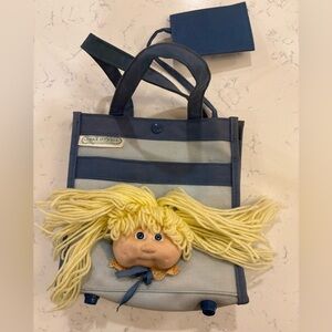Vintage Blue Cabbage Patch Kids Tote Bag with Doll Accent.